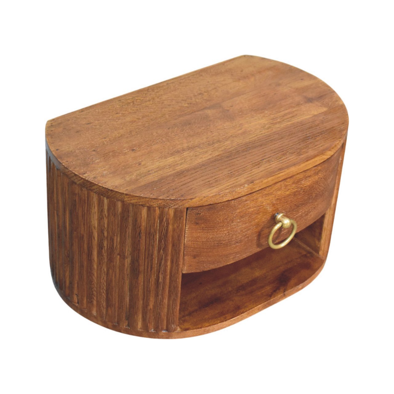 Solid Mango Wood Tiger Oak Finished 1 Drawer Oval Wall Nightstand - Image 5