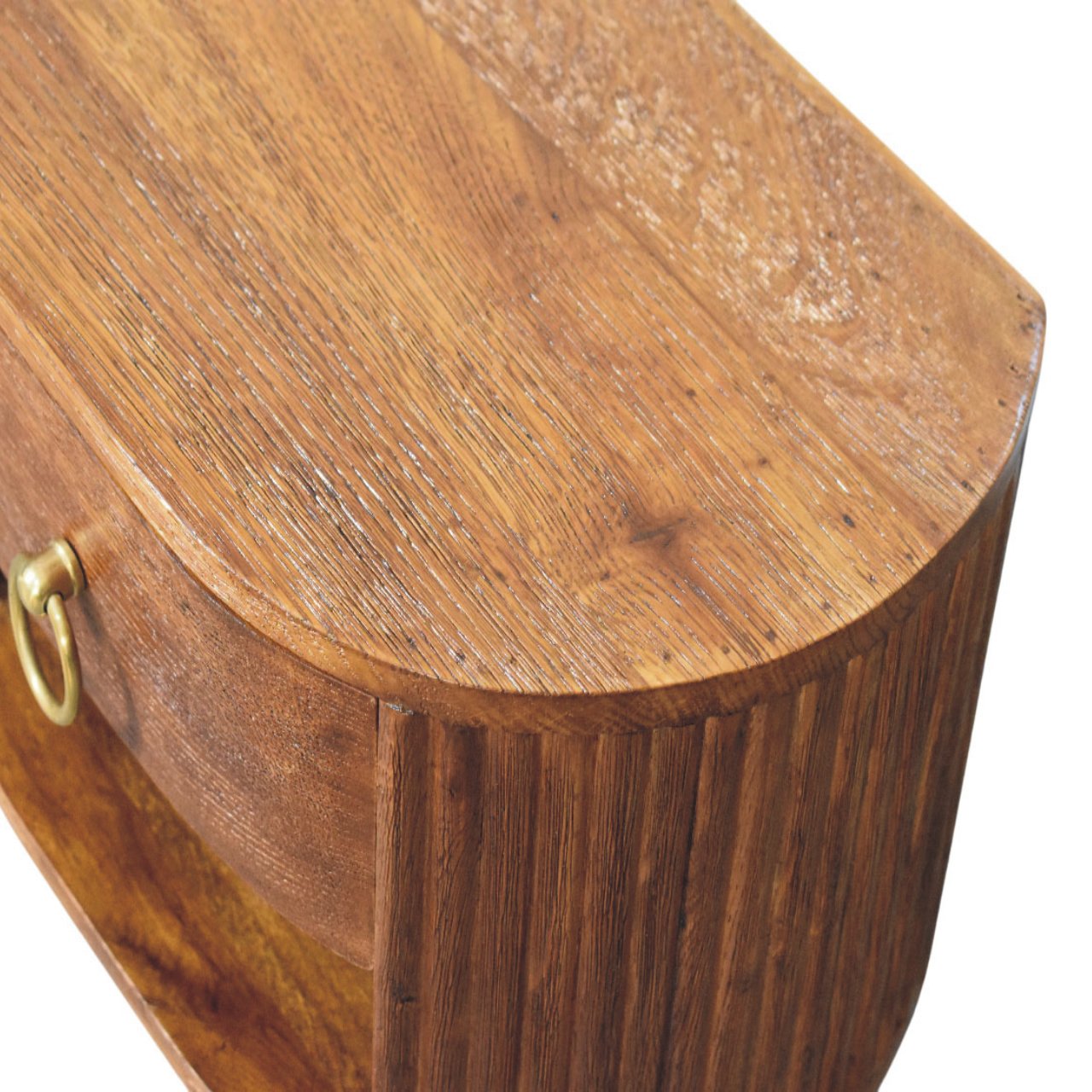 Solid Mango Wood Tiger Oak Finished 1 Drawer Oval Wall Nightstand - Image 7