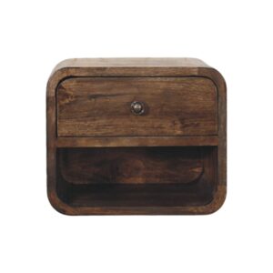 Solid Mango Wood Classic Grey Finished 1 Drawer Rounded Nightstand