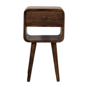 Solid Mango Wood Classic Grey Finished 1 Drawer Rounded Open Shelf Bedside