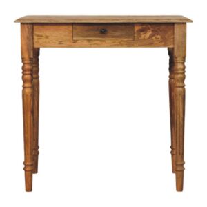 Solid Mango Wood Oak Finished 1 Drawer Turned Leg Writing Desk