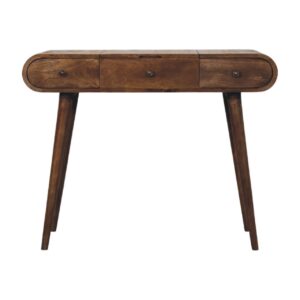 Solid Mango Wood Classic Grey Finished 3 Drawer Contour Curve Dressing Table