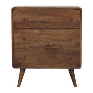 Solid Mango Wood Classic Grey Finished 3 Drawer Curve Edge 3 Drawer Chest
