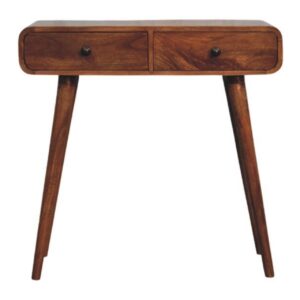 Solid Mango Wood Honey Caramel Finished Curved Two Drawer Console Table