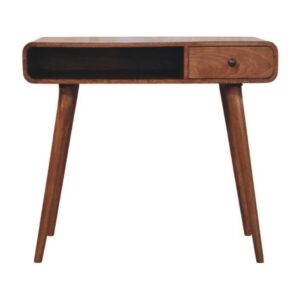 Solid Mango Wood Honey Caramel Finished 1 Drawer Curved Writing Desk