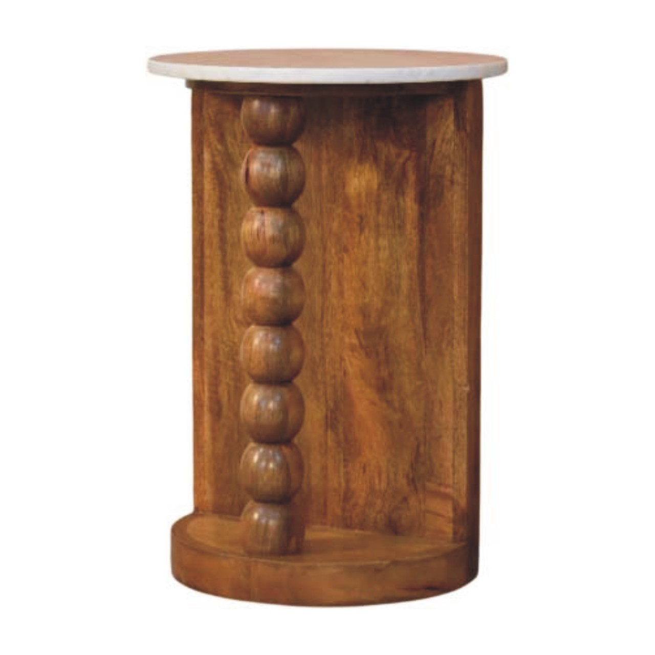 Solid Mango Wood Amber Oak Finished Marble Top Spindle Side Table - Image 2