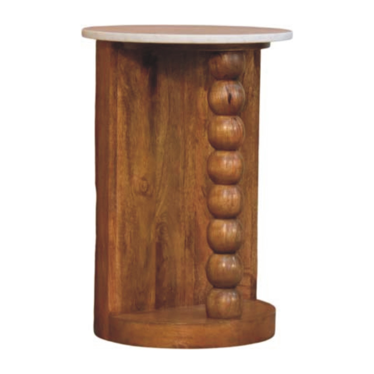 Solid Mango Wood Amber Oak Finished Marble Top Spindle Side Table - Image 3