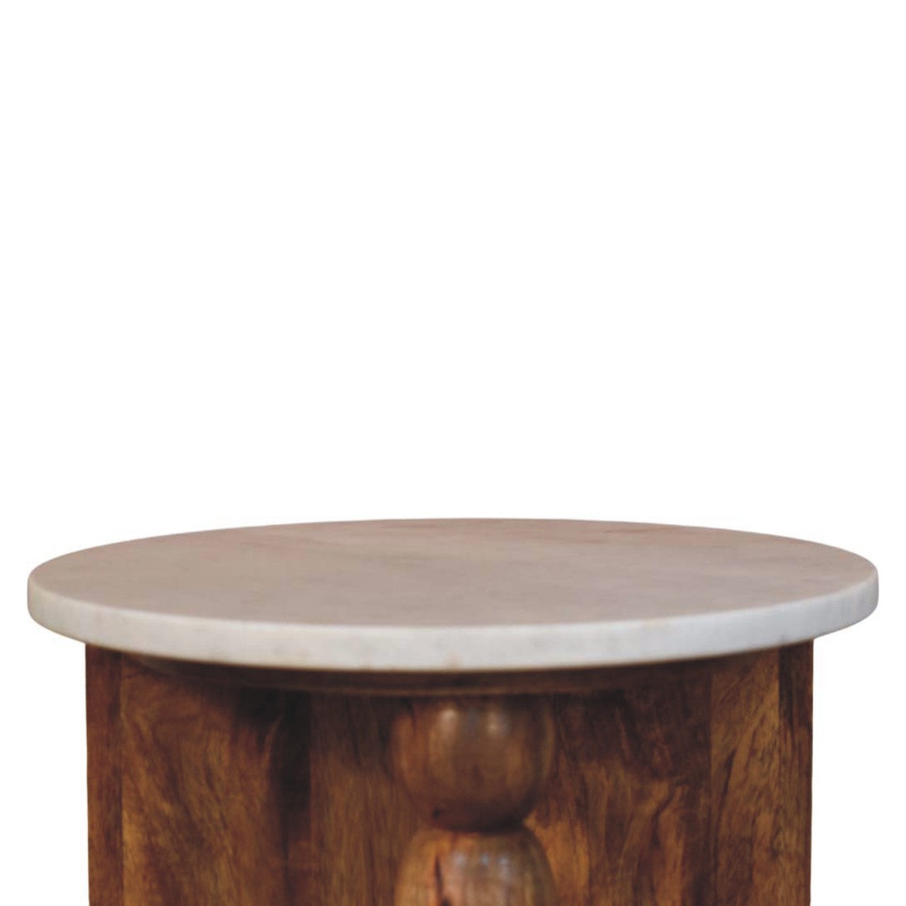 Solid Mango Wood Amber Oak Finished Marble Top Spindle Side Table - Image 5