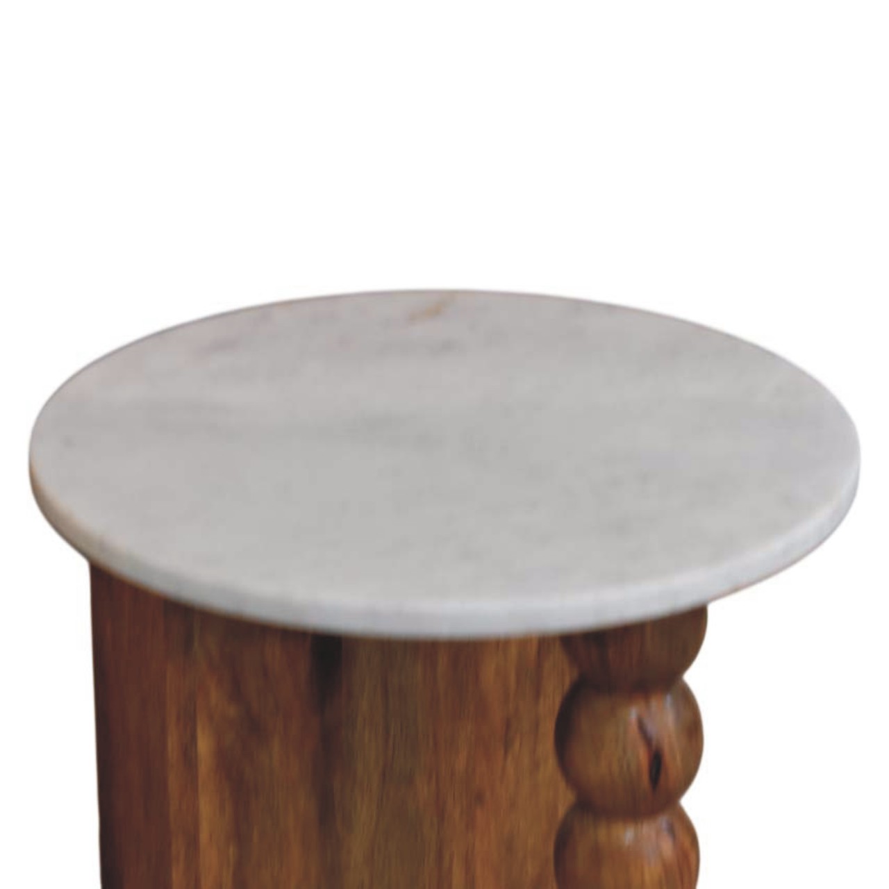 Solid Mango Wood Amber Oak Finished Marble Top Spindle Side Table - Image 6