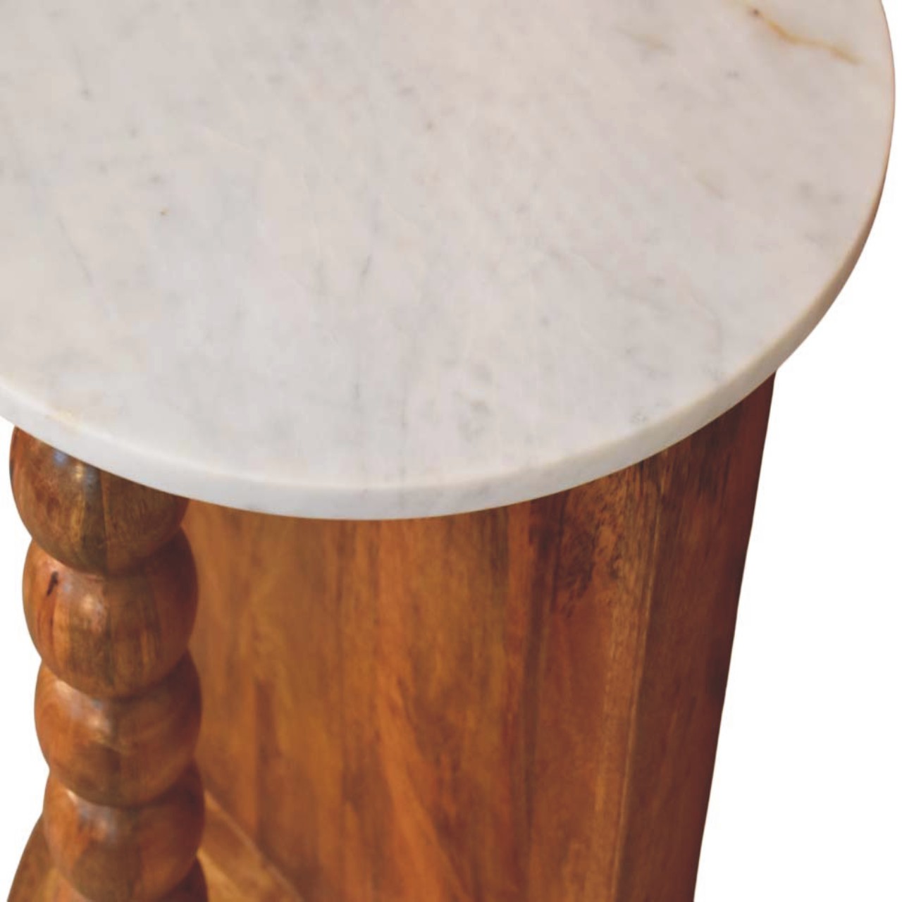 Solid Mango Wood Amber Oak Finished Marble Top Spindle Side Table - Image 8