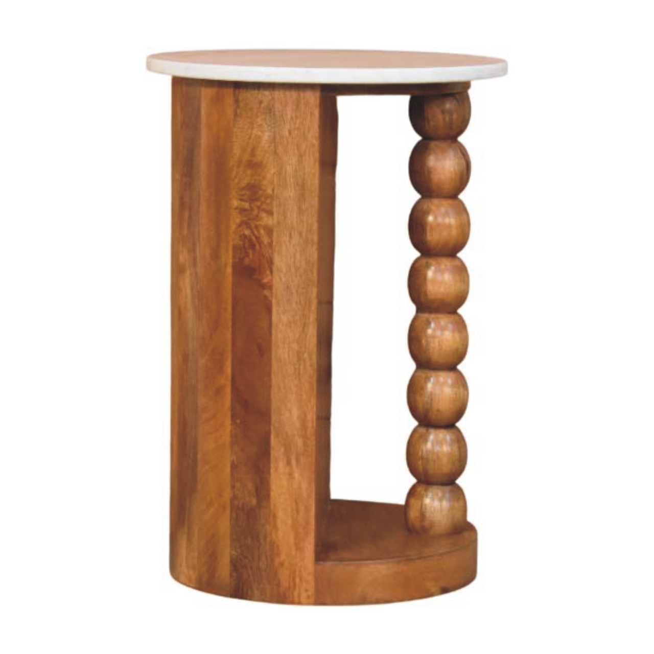 Solid Mango Wood Amber Oak Finished Marble Top Spindle Side Table