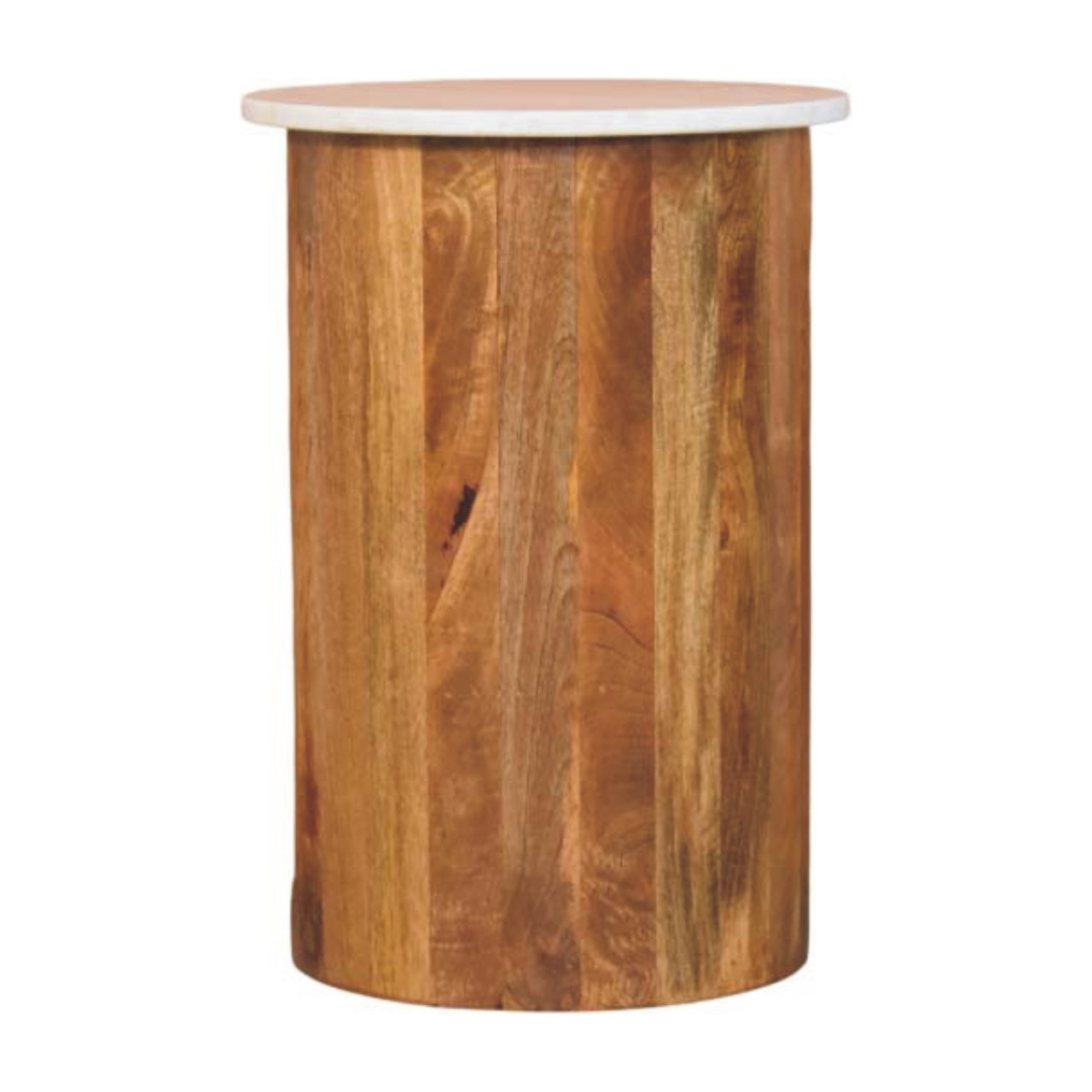 Solid Mango Wood Amber Oak Finished Marble Top Spindle Side Table - Image 9