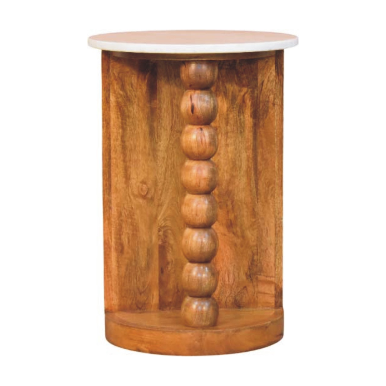 Solid Mango Wood Amber Oak Finished Marble Top Spindle Side Table - Image 4