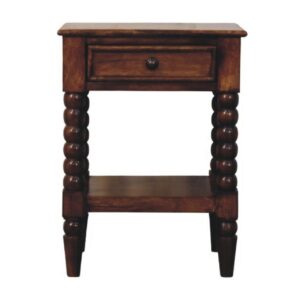 Solid Mango Wood Chestnut Finished Spindle One Drawer Side Table