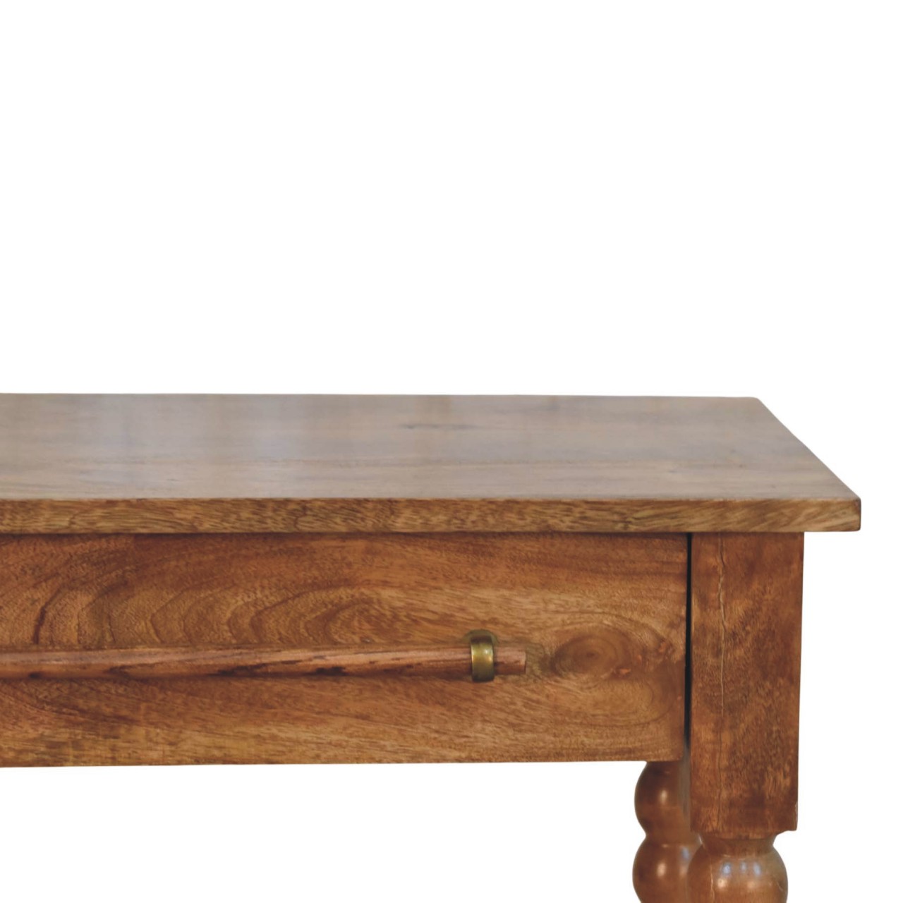 Solid Mango Wood Chestnut Finished Spindle Woven Two Drawer Console - Image 4