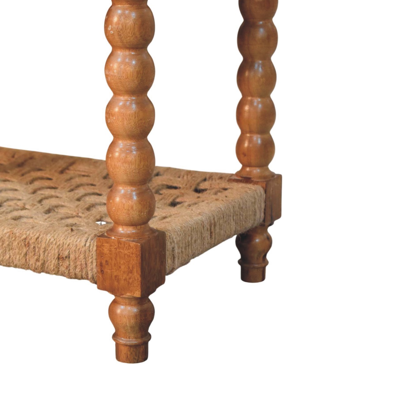 Solid Mango Wood Chestnut Finished Spindle Woven Two Drawer Console - Image 6