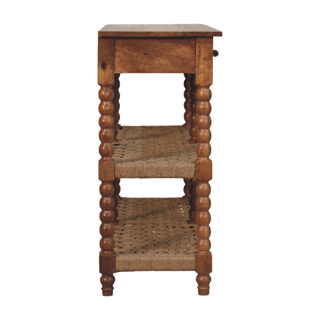 Solid Mango Wood Chestnut Finished Spindle Woven Two Drawer Console - Image 8