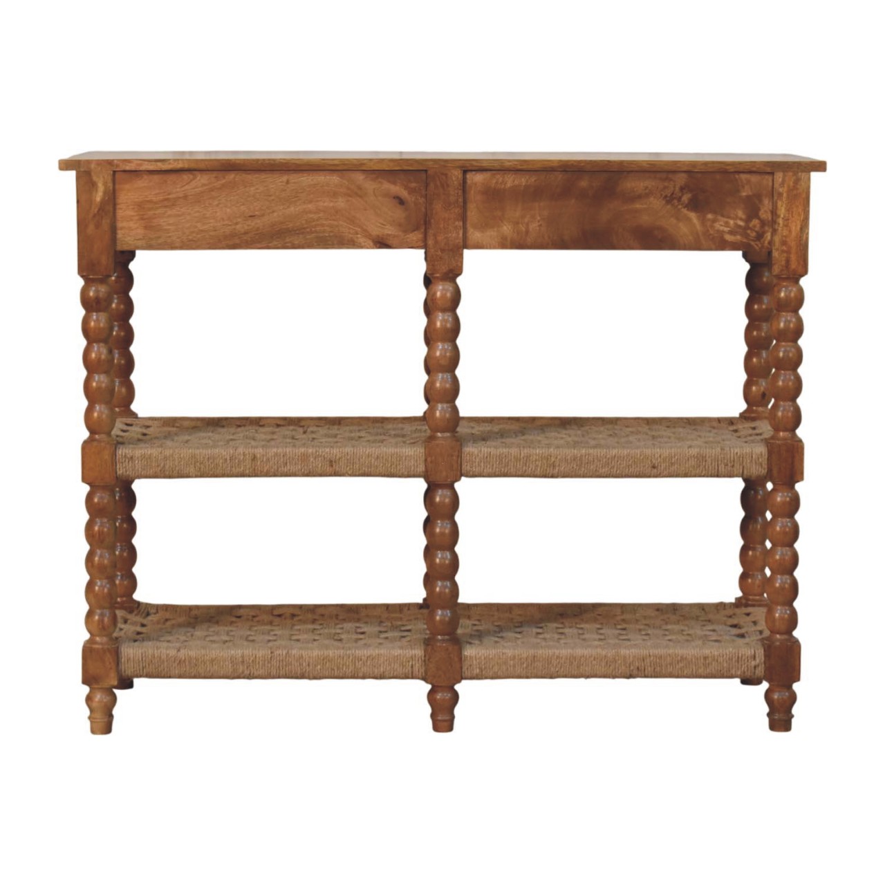 Solid Mango Wood Chestnut Finished Spindle Woven Two Drawer Console - Image 7