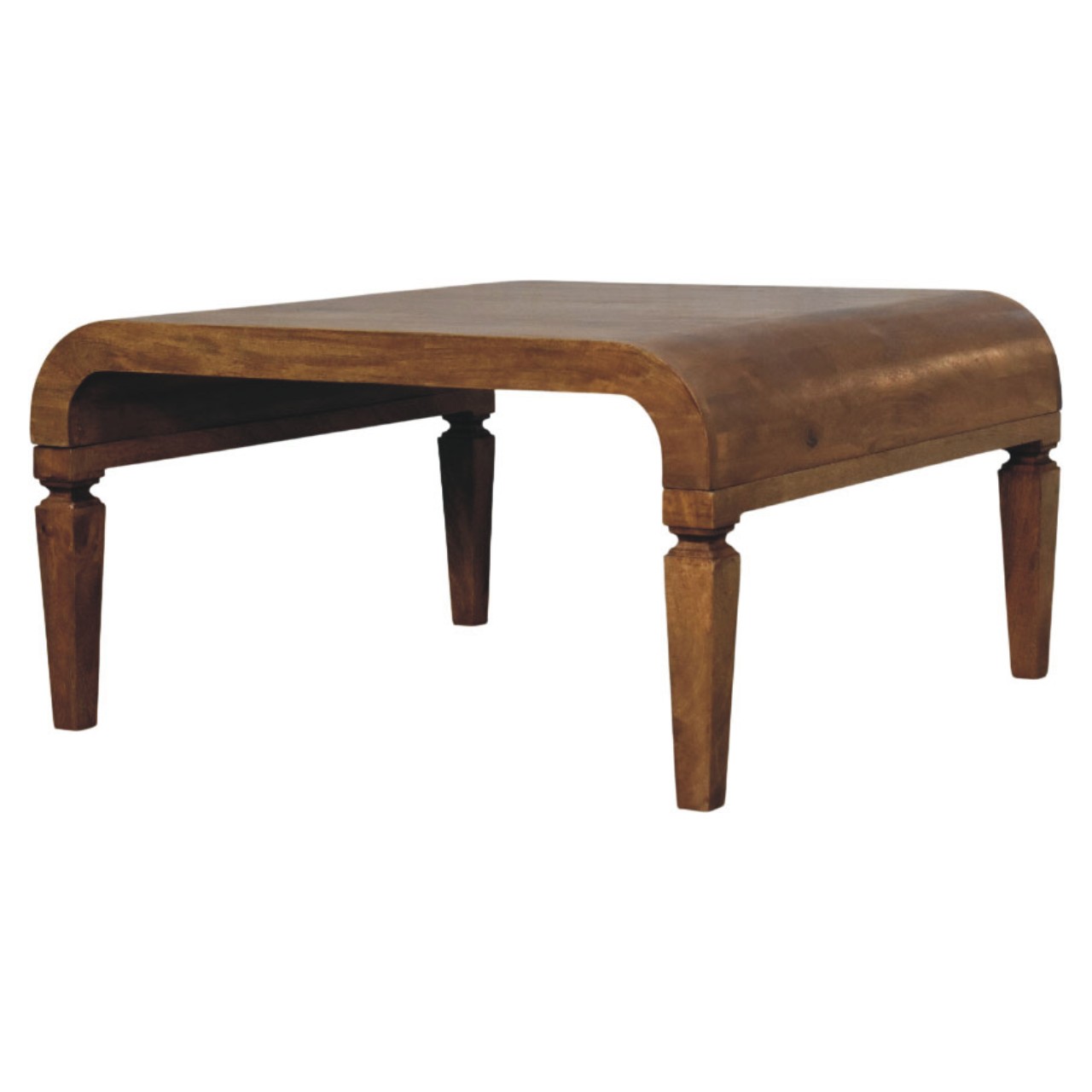 Solid Mango Wood Amber Oak Finished Curved Frame Coffee Table - Image 3