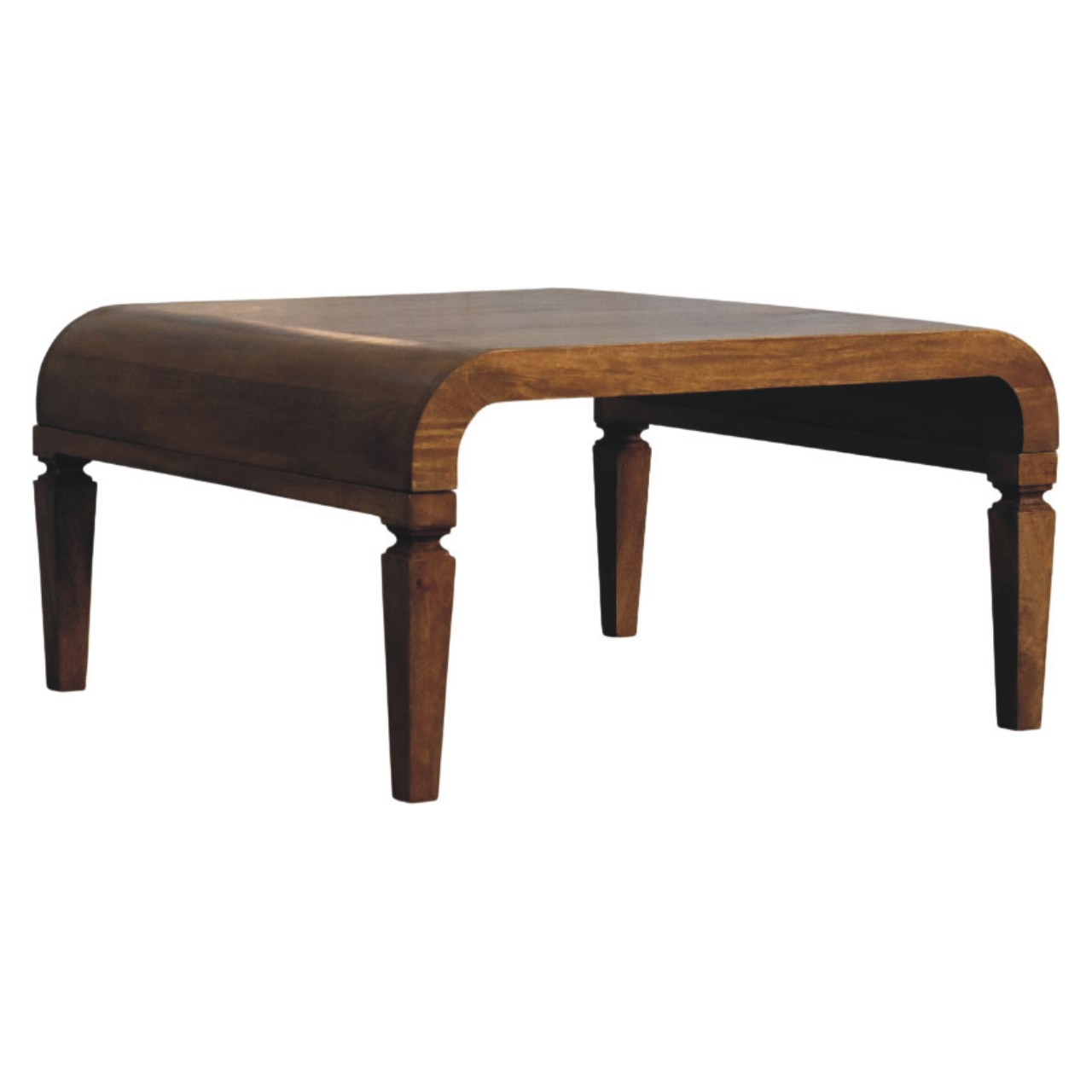 Solid Mango Wood Amber Oak Finished Curved Frame Coffee Table - Image 2