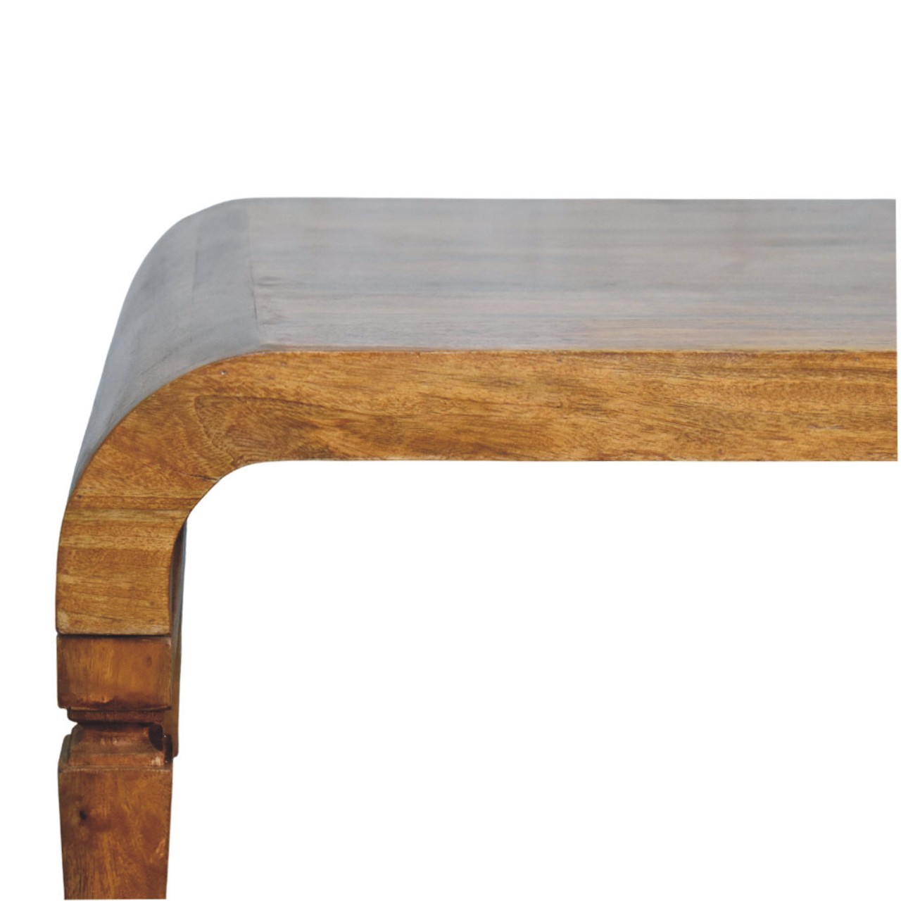 Solid Mango Wood Amber Oak Finished Curved Frame Coffee Table - Image 4