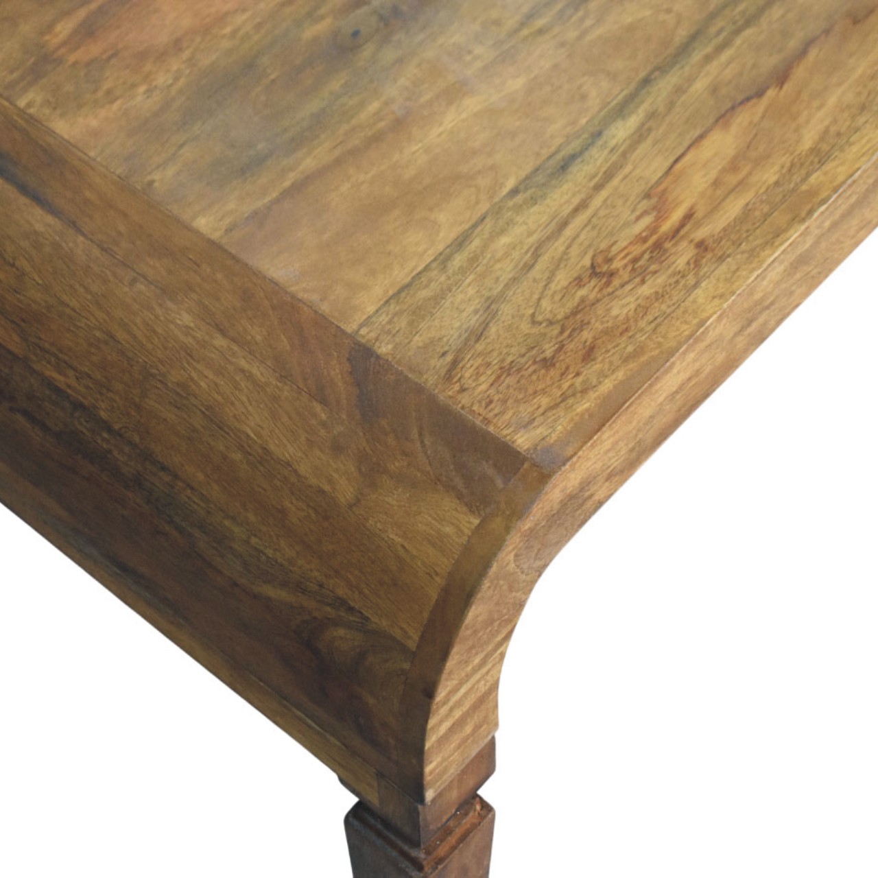 Solid Mango Wood Amber Oak Finished Curved Frame Coffee Table - Image 5