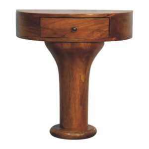 Solid Mango Wood Amber Oak Finished 1 Drawer Pedestal Curved Bedside