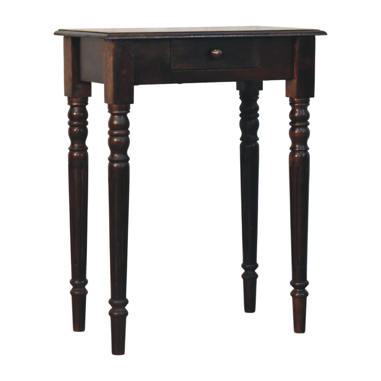 Solid Mango Wood California Walnut Finished Spindle Legs Accent 1 Drawer Console Table - Image 9