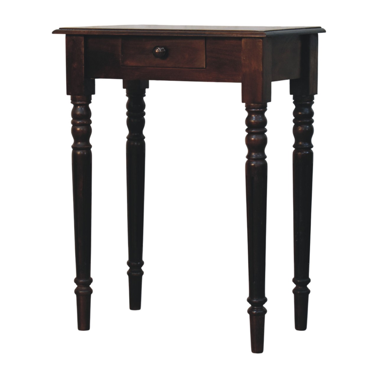 Solid Mango Wood California Walnut Finished Spindle Legs Accent 1 Drawer Console Table - Image 8