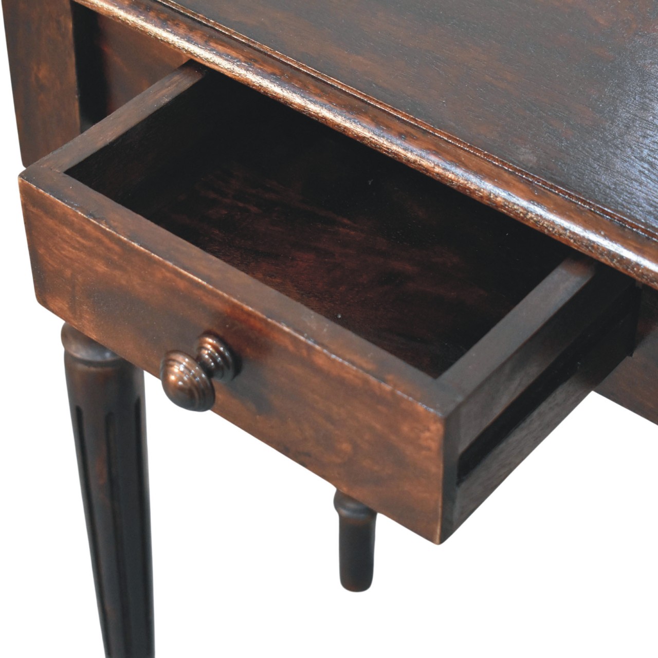 Solid Mango Wood California Walnut Finished Spindle Legs Accent 1 Drawer Console Table - Image 5