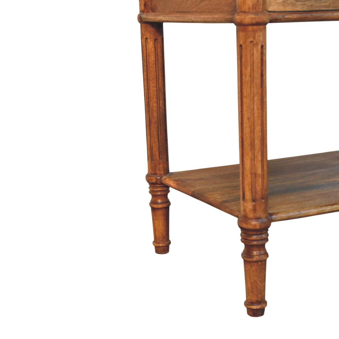 Solid Mango Wood Amber Oak Finished 1 Drawer Heritage Column Side Table - Image 8