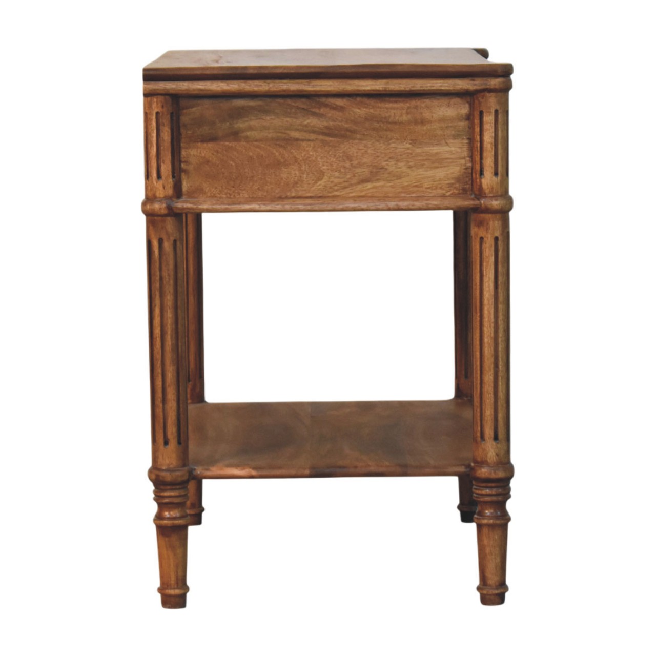 Solid Mango Wood Amber Oak Finished 1 Drawer Heritage Column Side Table - Image 9