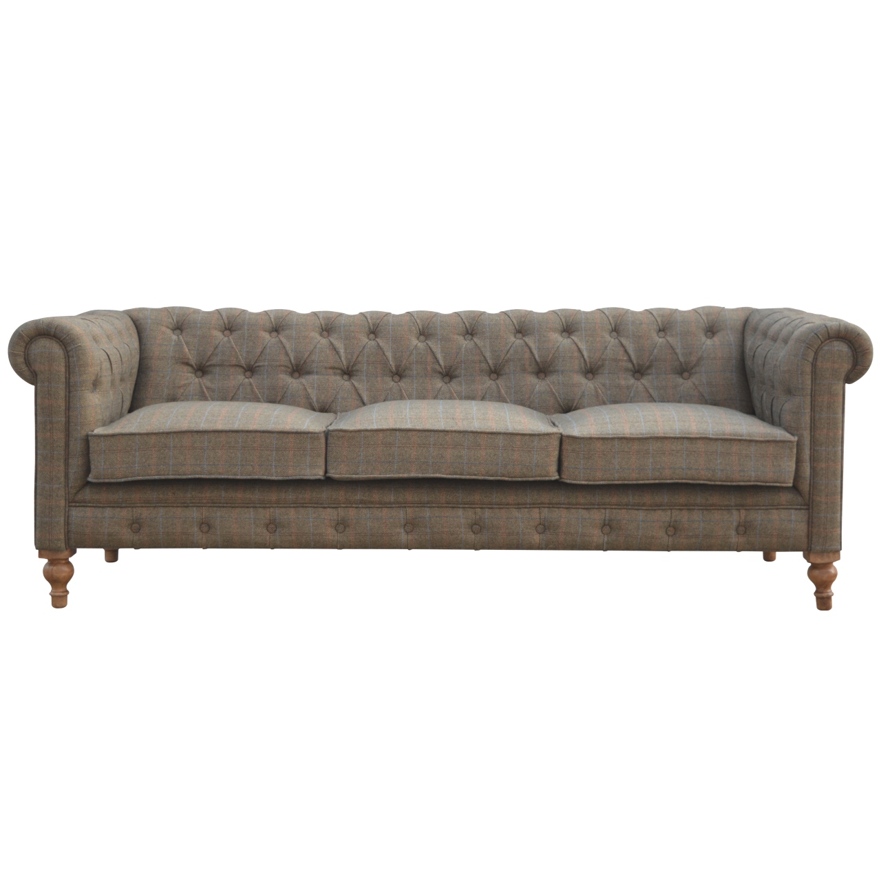 Solid Mango Wood Based Multi Tweed 3 Seater Chesterfield Sofa