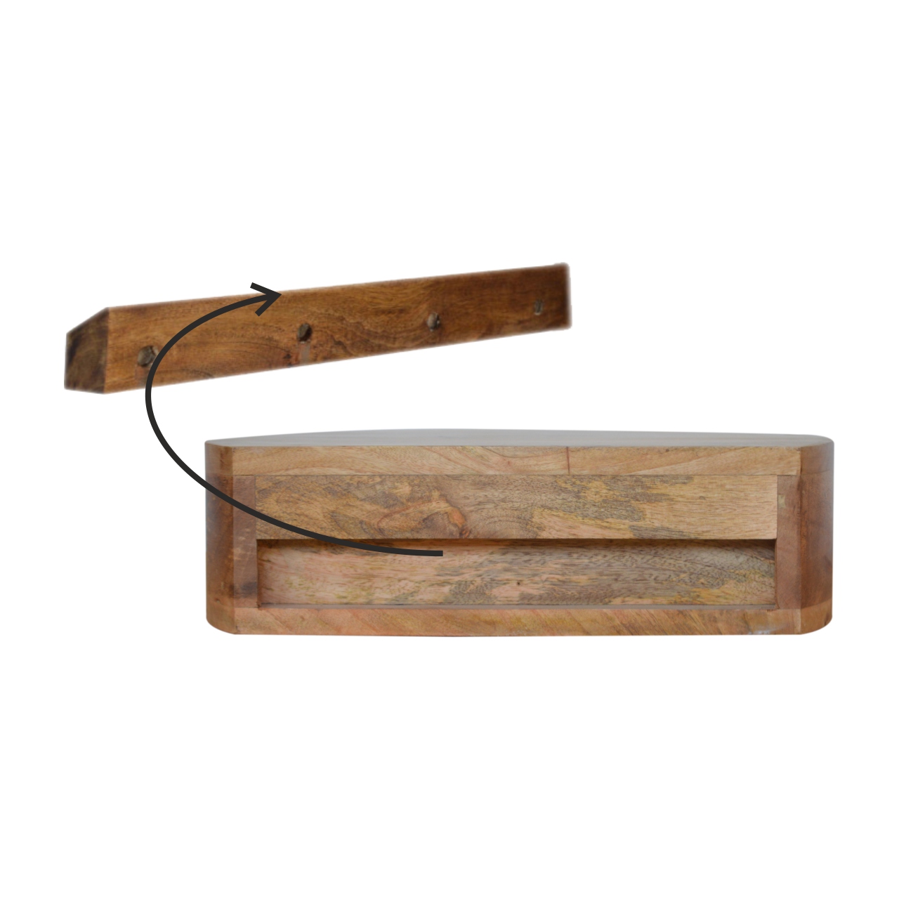 Solid Mango Wood Wall Mounted Rounded Bedside - Image 8
