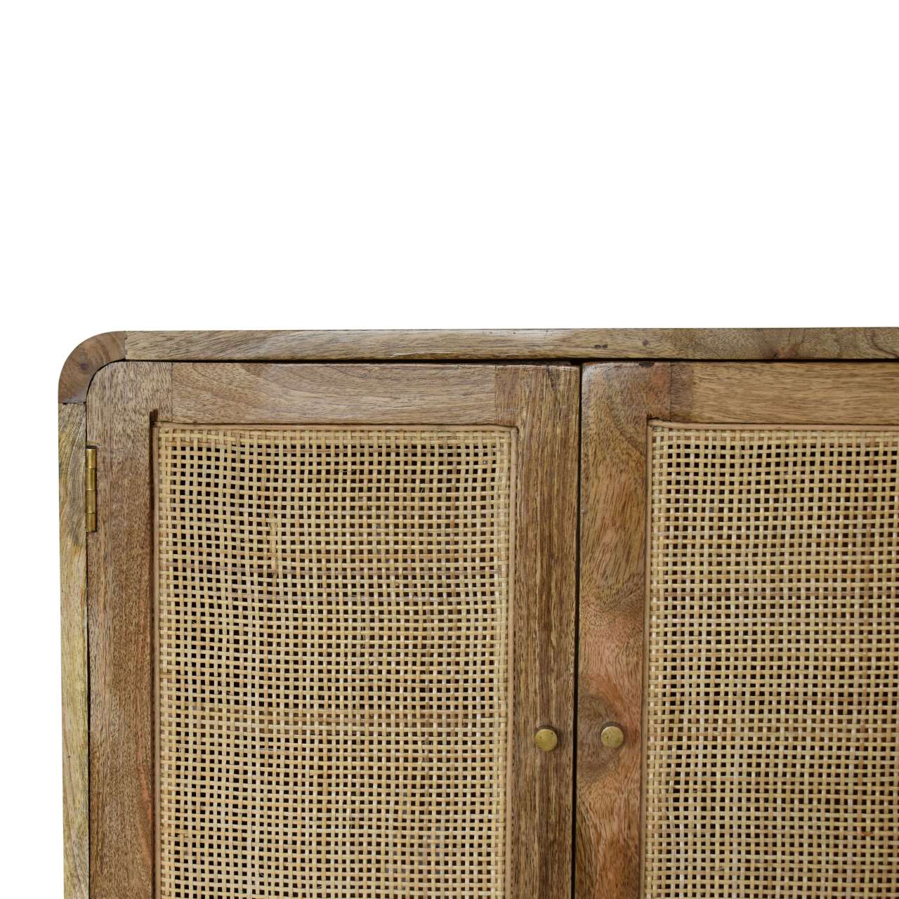Solid Mango Wood Grey Wash Finished 2 Door Floating Woven Cabinet - Image 4