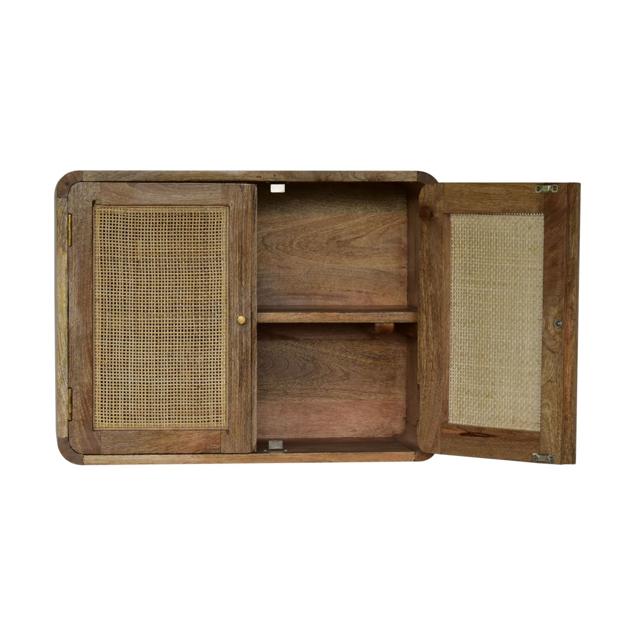 Solid Mango Wood Grey Wash Finished 2 Door Floating Woven Cabinet - Image 6