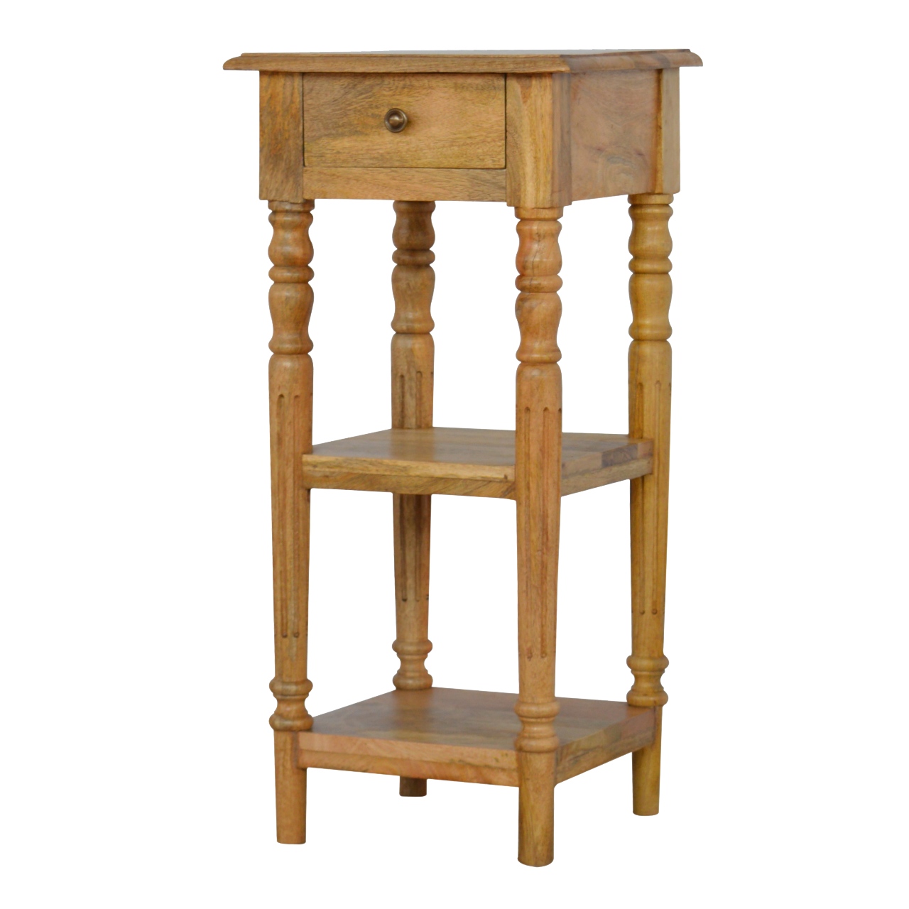 Solid Mango Wood Turned Leg Oak Finished Telephone Table - Image 4