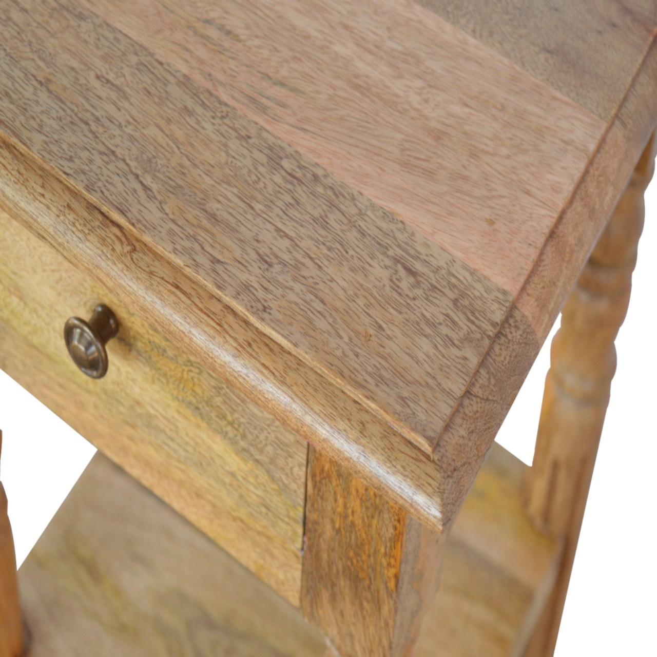 Solid Mango Wood Turned Leg Oak Finished Telephone Table - Image 6
