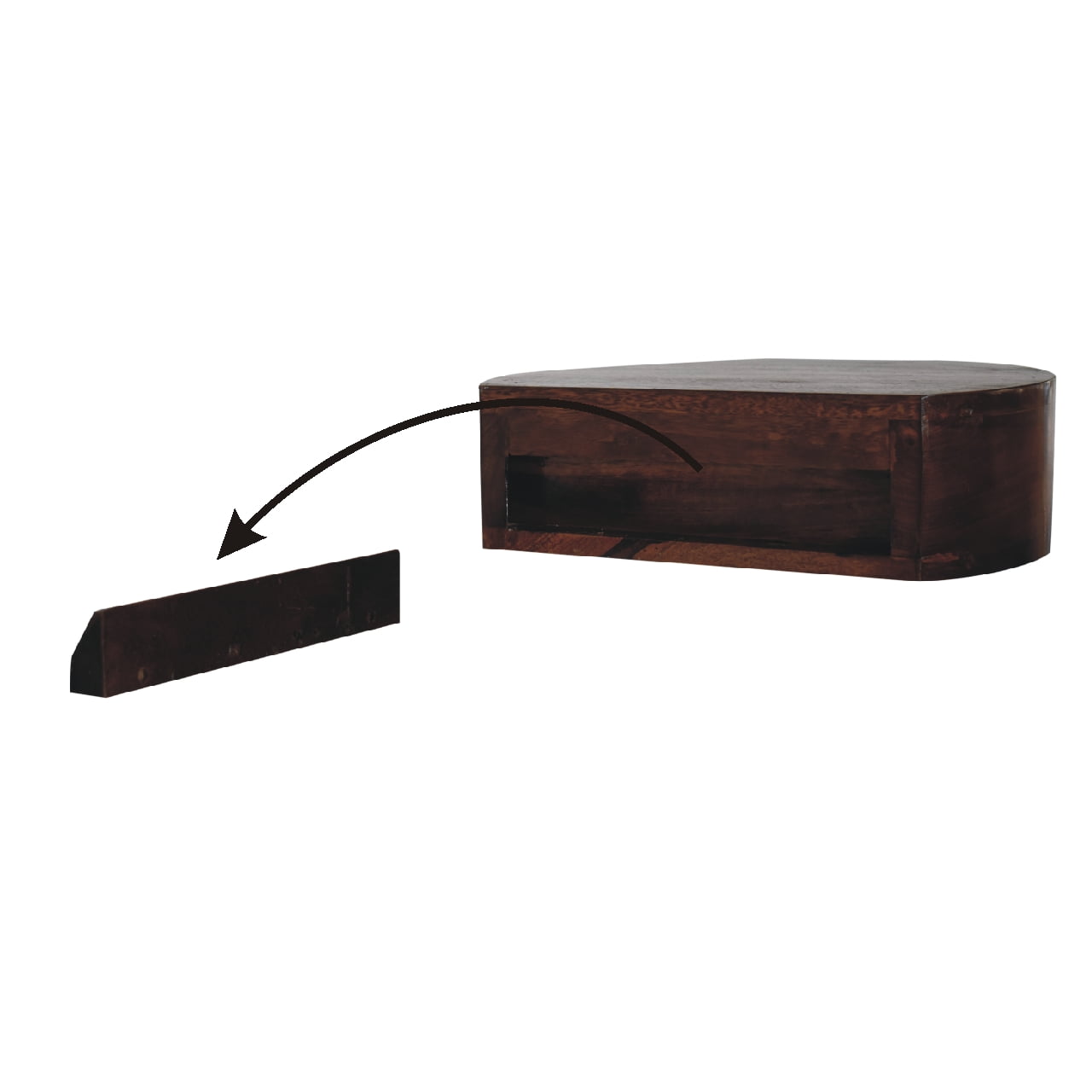 Solid Mango Wood Chestnut Finished 1 Drawer Wall Mounted Rounded Bedside - Image 7