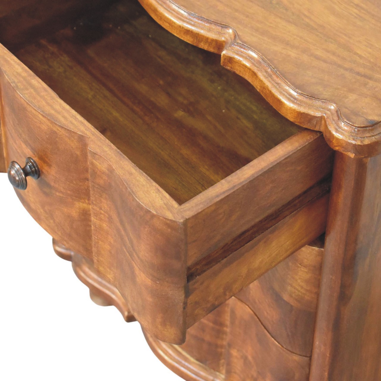 Solid Mango Wood Chestnut Finished Lume Panel 3 Drawer Bedside Table - Image 6
