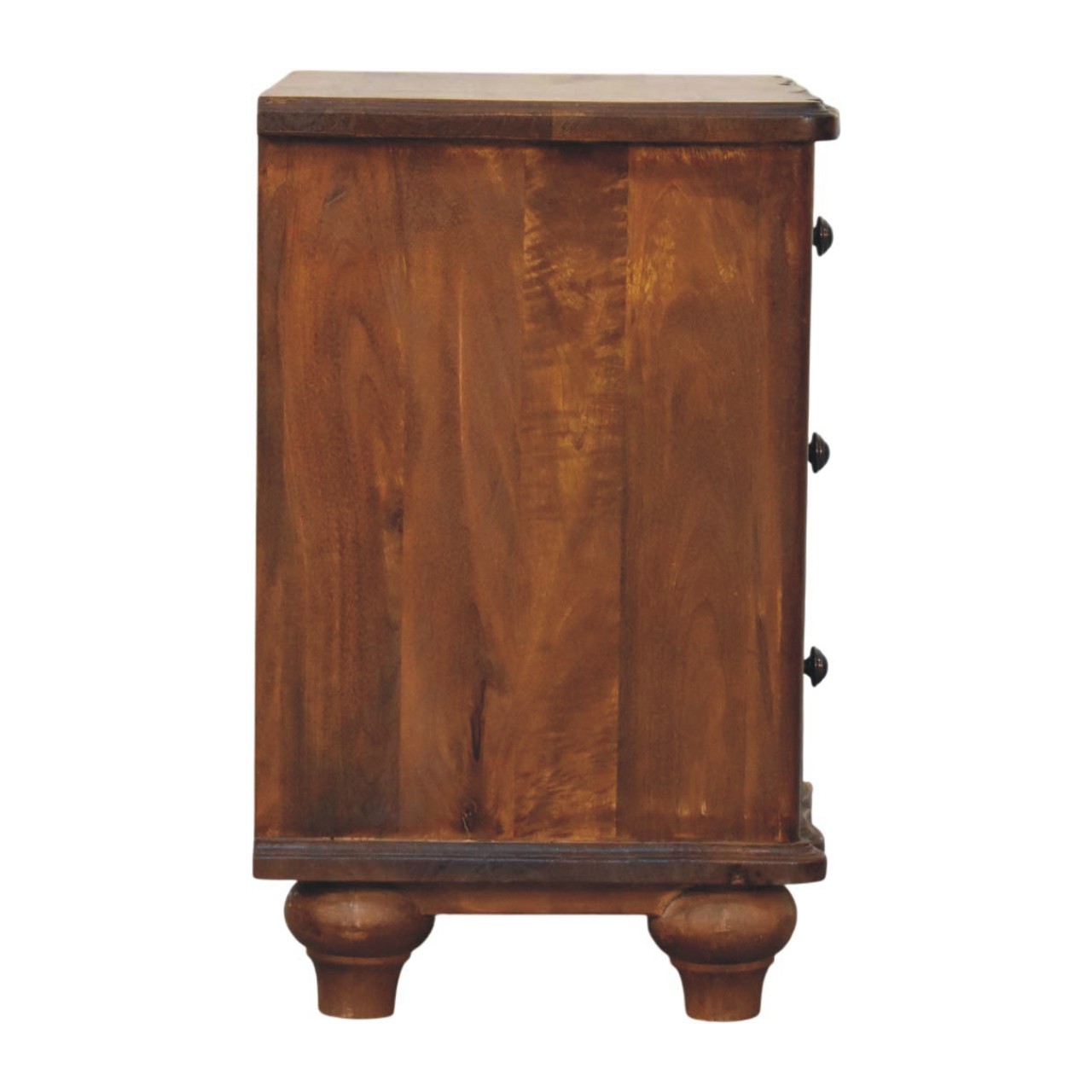 Solid Mango Wood Chestnut Finished Lume Panel 3 Drawer Bedside Table - Image 8