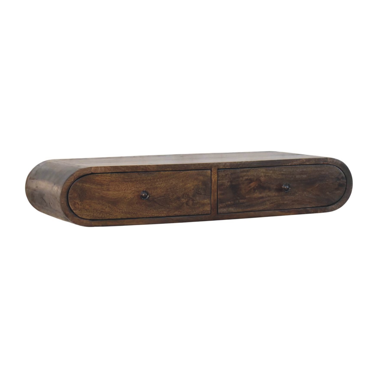 Solid Mango Wood Hand Painted Classic Grey Finished 2 Drawer Contour Floating Wall Console - Image 2