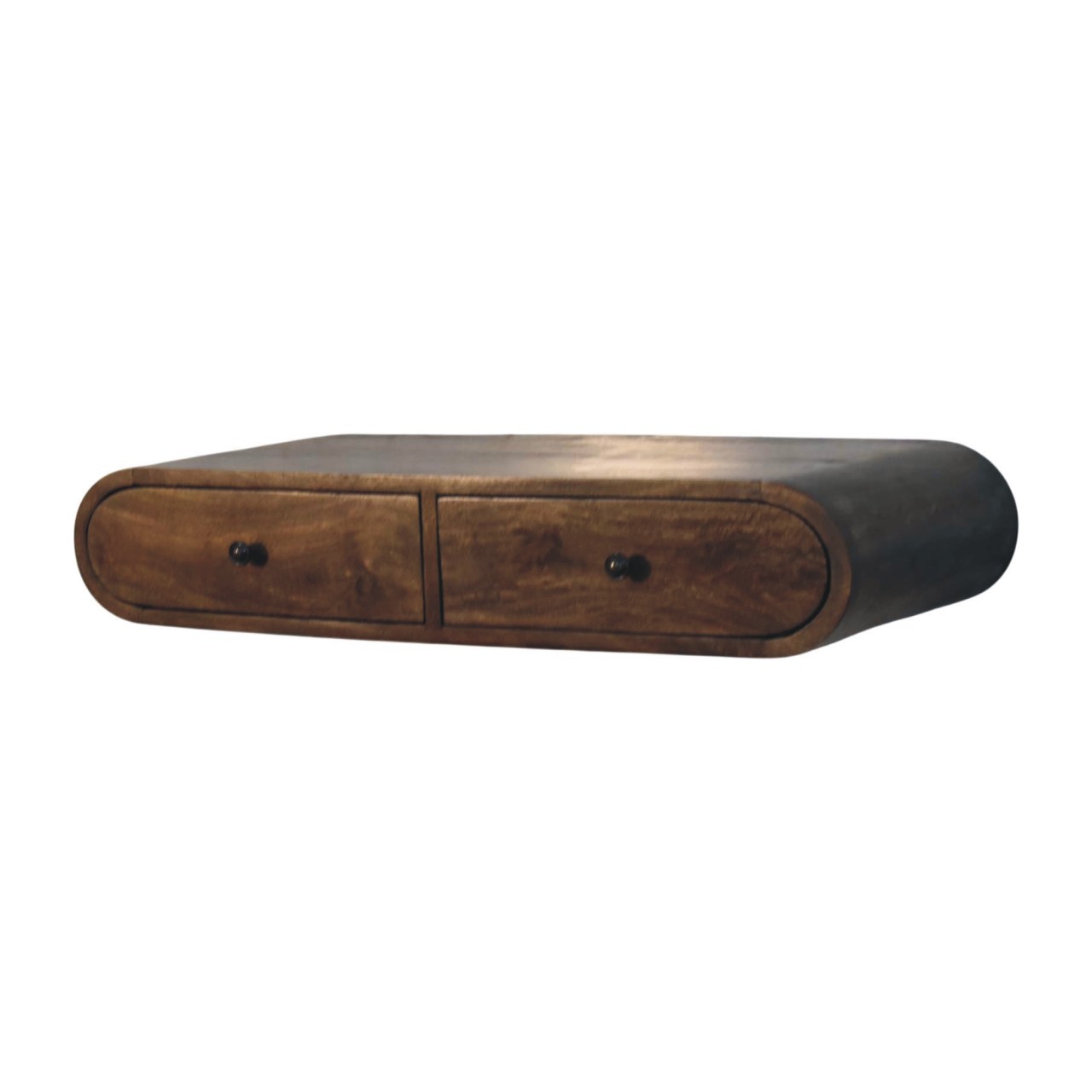 Solid Mango Wood Hand Painted Classic Grey Finished 2 Drawer Contour Floating Wall Console - Image 3