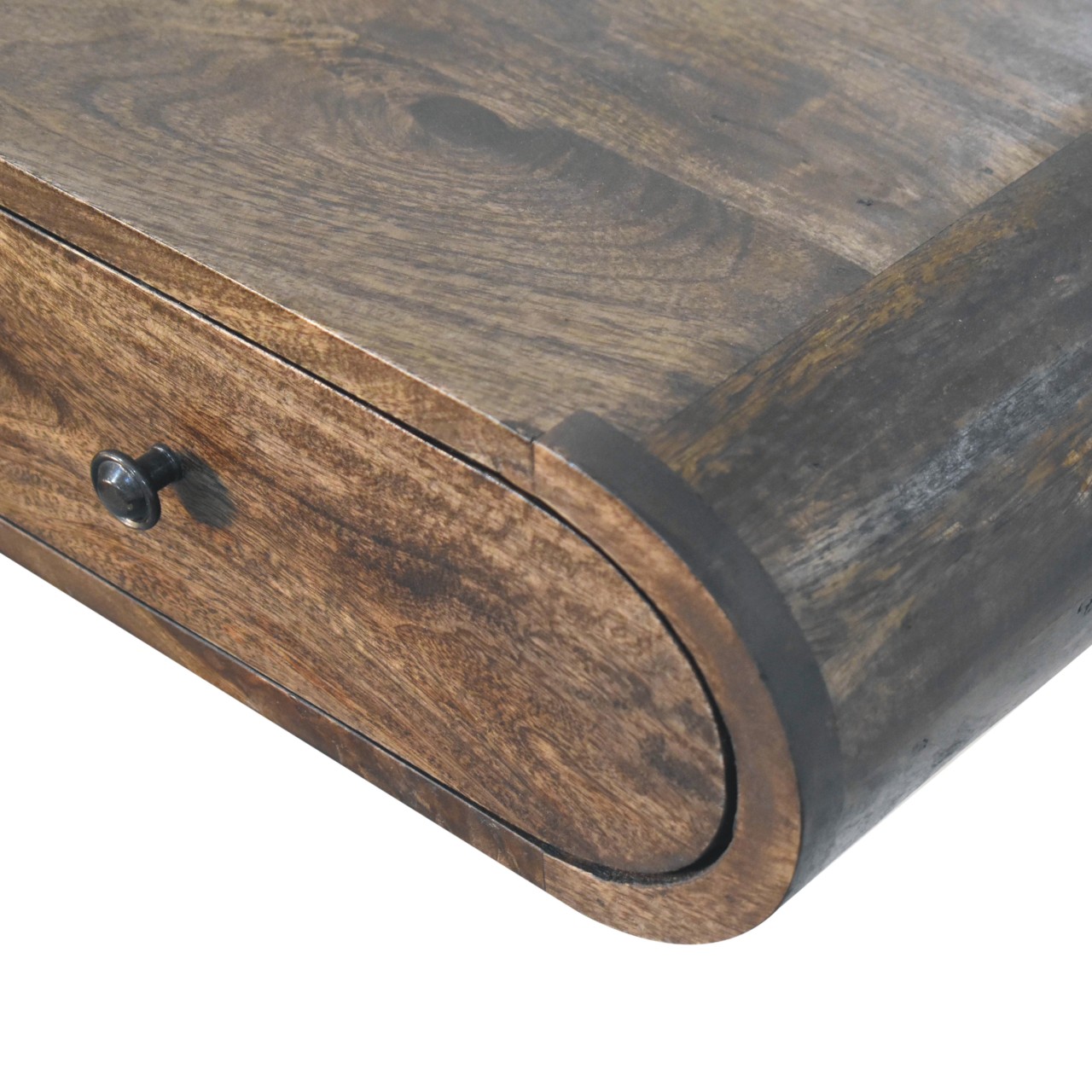 Solid Mango Wood Hand Painted Classic Grey Finished 2 Drawer Contour Floating Wall Console - Image 5