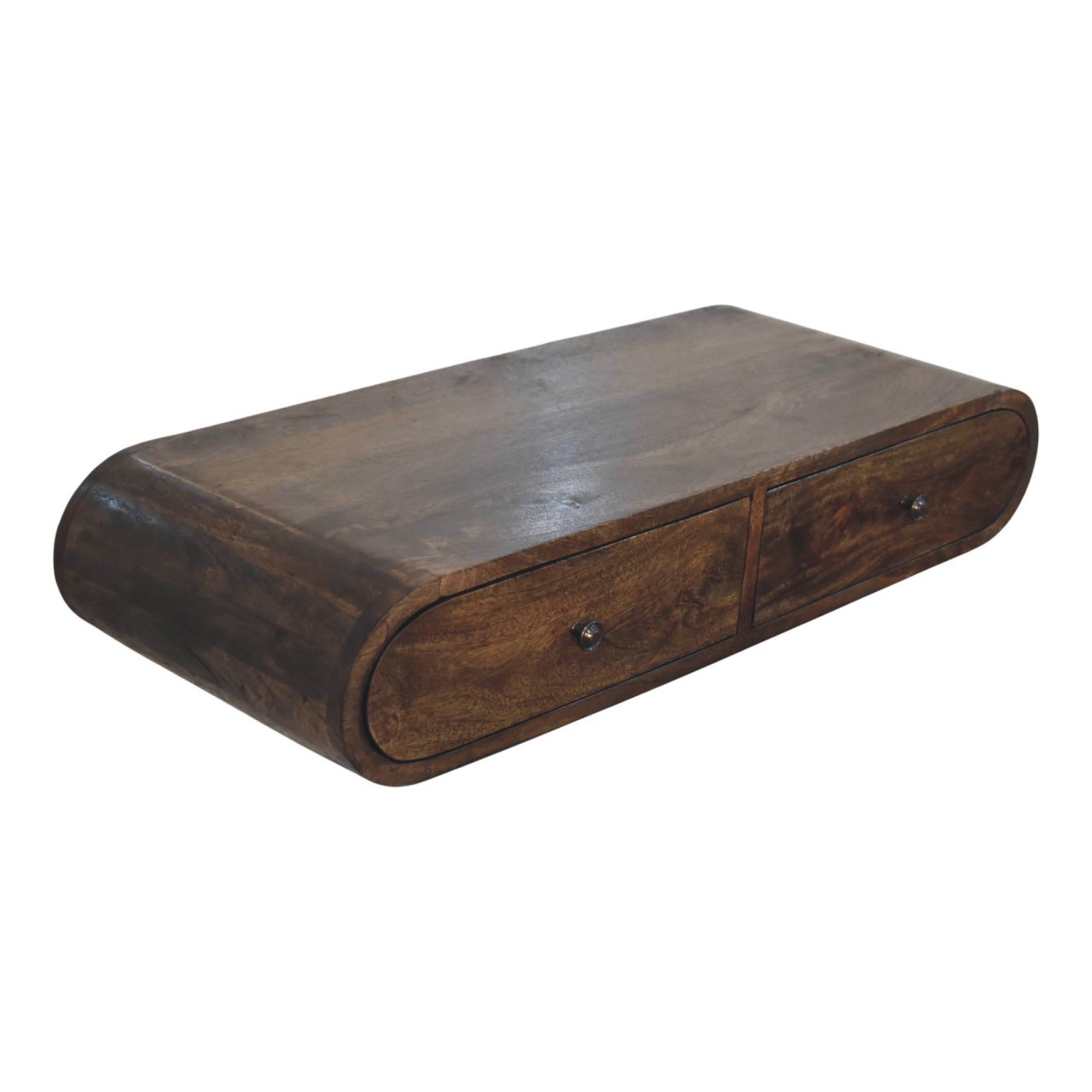 Solid Mango Wood Hand Painted Classic Grey Finished 2 Drawer Contour Floating Wall Console - Image 7
