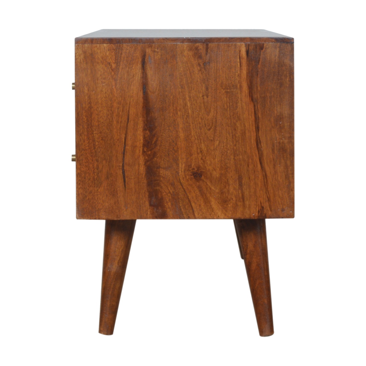Solid Mango Wood Chestnut Finished Gold Coloured Inlay 2 Slots 2 Drawer 1 Door Media Unit - Image 8