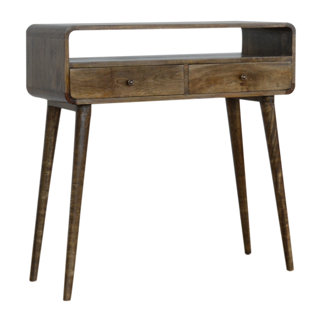 Solid Mango Wood Curved Grey-wash Console Table - Image 2