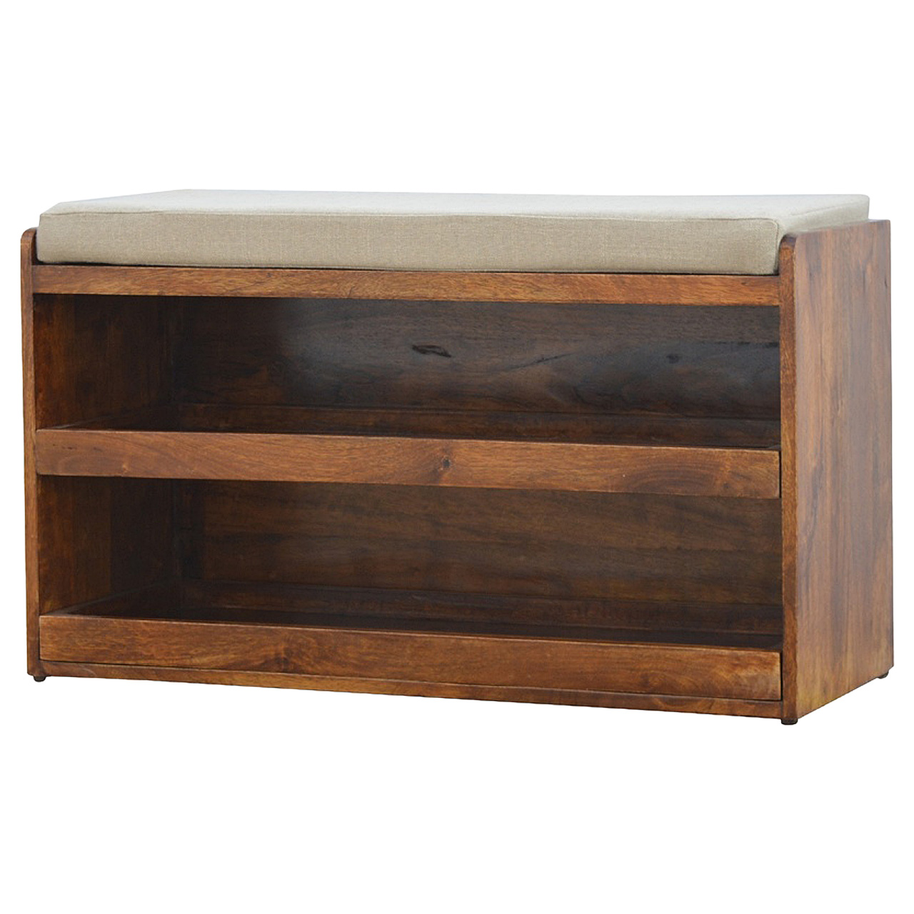 Solid Chestnut Finished Mango Wood Open Shoe Rack/Bench