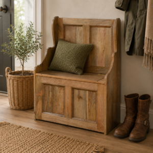 Solid Mango Wood Oak Finished Small Monks Storage Bench