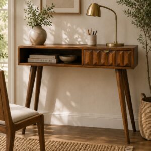 Solid Mango Wood Chestnut Finished 1 Drawer 1 Slot Prisma Desk